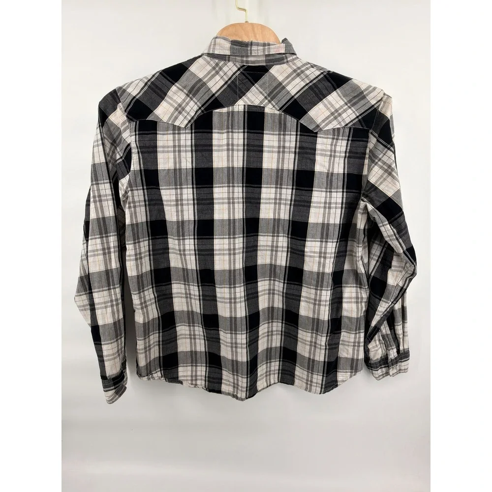 Levi's Men XXL Plaid Western‎ Pearl Snap Shirt Black White Yellow Cotton Regular